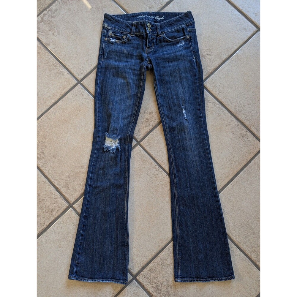 American Eagle Y2K Artist Flare Low Rise Stretch Blue Denim Jeans Womens 0 30x32